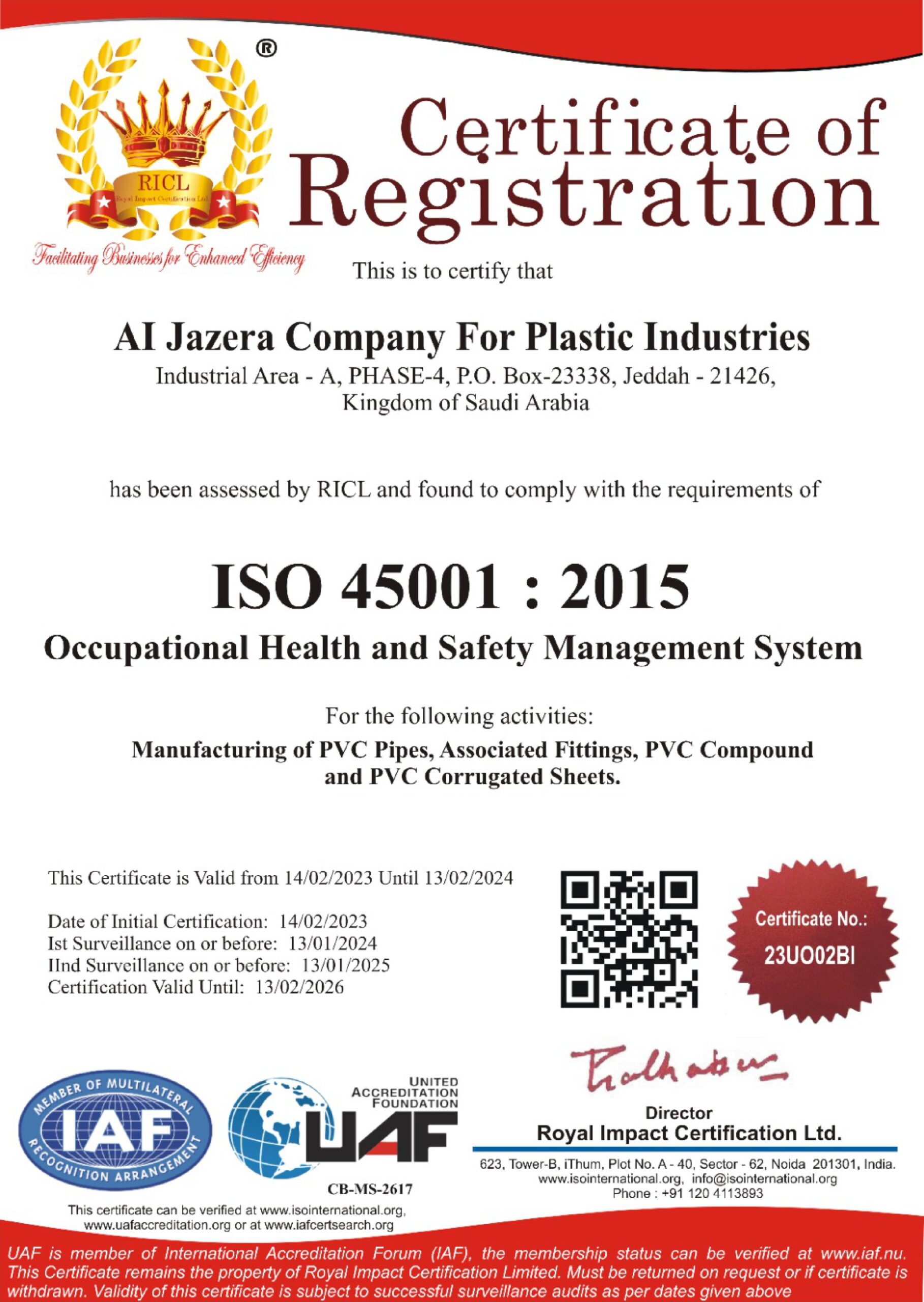 15. JASCO PVC ISO 45001 Certificate
